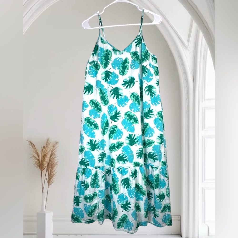 J. Crew Women's Sundress Tropical Leaf Green Cotton Dresses Size S